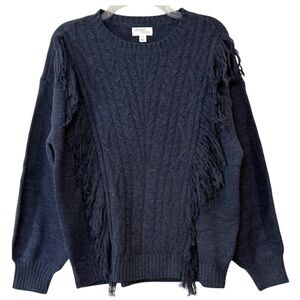 Morgan Taylor Sweater Fringe Cable Knit Sweater Boho Coastal Navy Size 1X NWT
